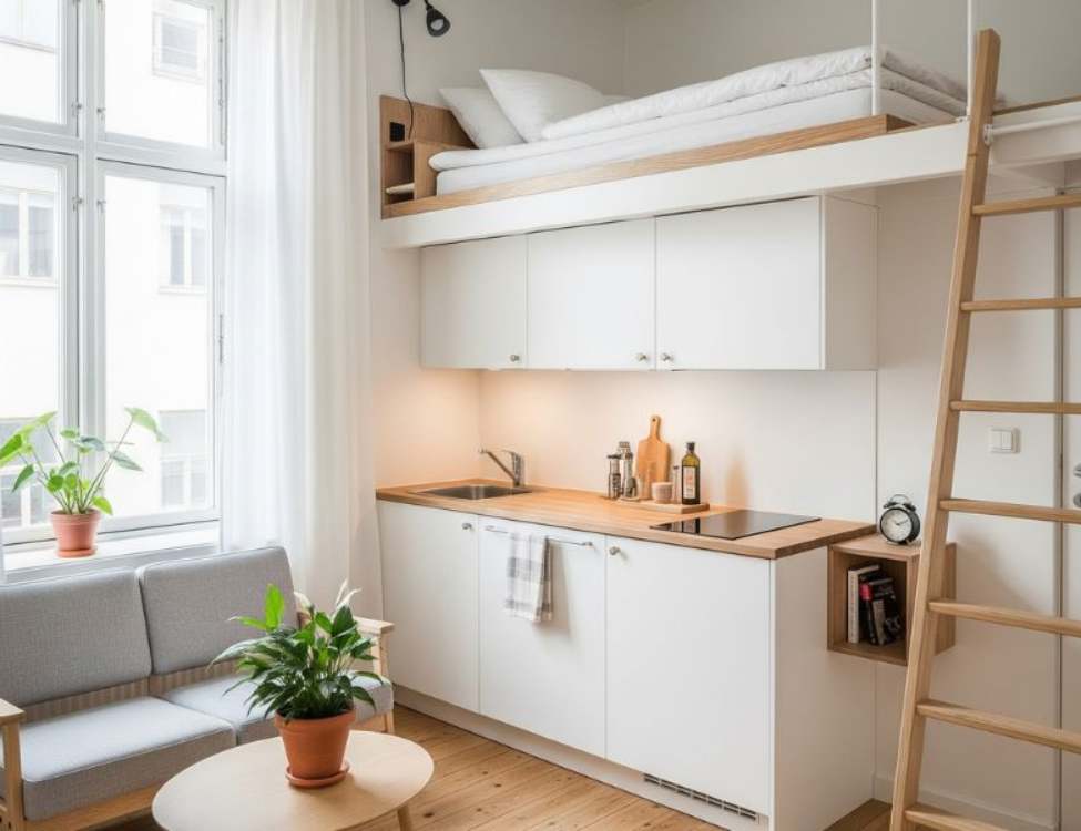 Thiết kế phòng trọ 12m2 có gác lửng phong cách Scandinavian