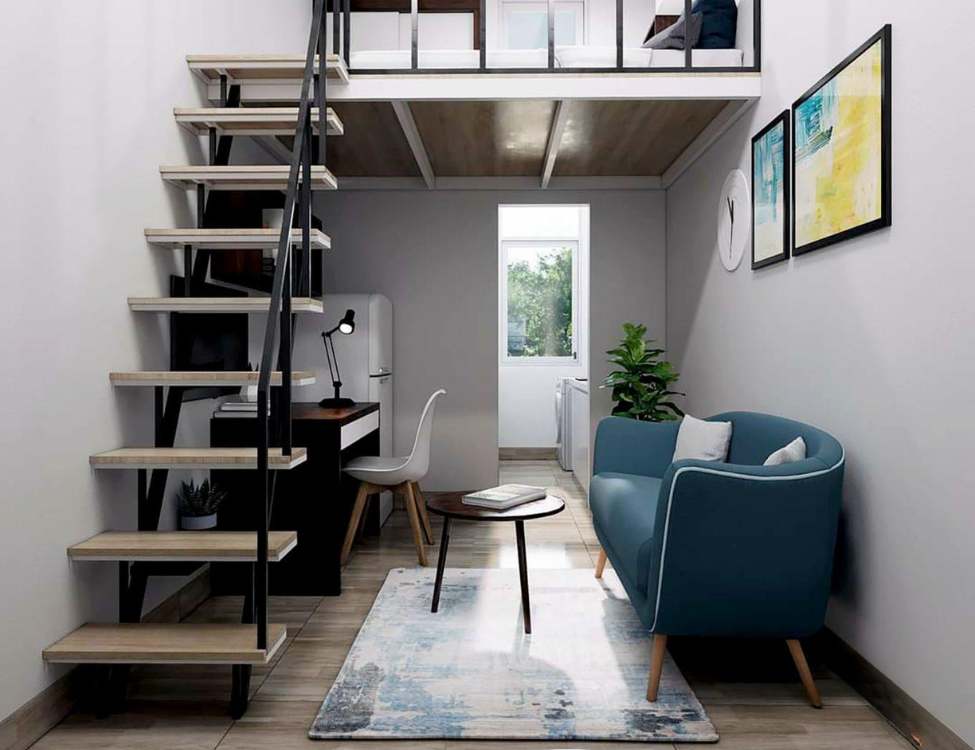 thiết kế phòng trọ 12m2 có gác lửng