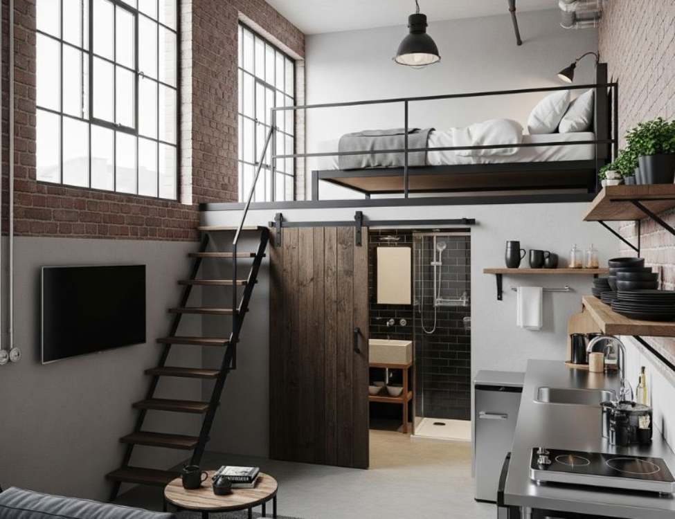 thiết kế phòng trọ 12m2 có gác lửng