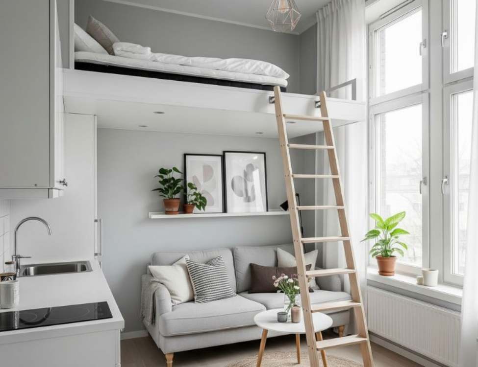 Thiết kế phòng trọ 12m2 có gác lửng phong cách Scandinavian